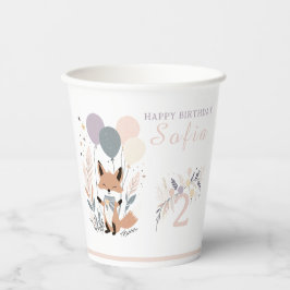 Vasos De Papel Pastel Boho Fox y Balloons Cumpleaños