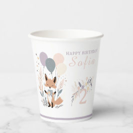 Vasos De Papel Pastel Boho Fox y Balloons Cumpleaños