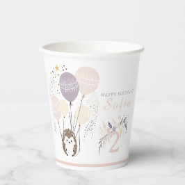 Vasos De Papel Pastel Boho Hedgehog y Globos Cumpleaños