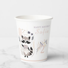 Vasos De Papel Pastel Boho Raccoon y Globos Cumpleaños