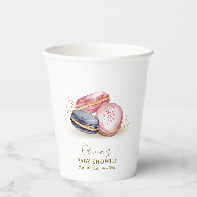 Vasos De Papel Pastel Bonjour Bébé Macarons francés Baby Shower (Anverso)