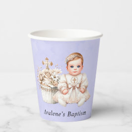 Vasos De Papel Pastel de cruz blanca con bautismo Chica