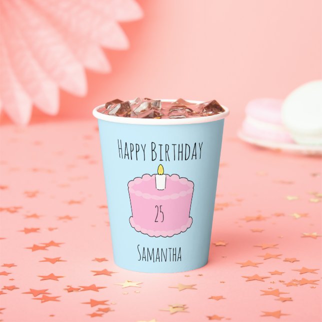 Vasos De Papel Pastel de cumpleaños rosa (in situ)