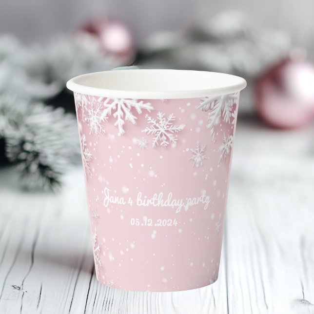 Vasos De Papel Pastel de invierno rosa Wonderland Snowflake (Subido por el creador)