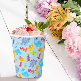 Vasos De Papel Pastel de luz dulce azul bebé dinosaurio cumpleaño