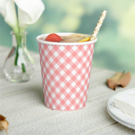 Vasos De Papel Pastel de papel de Rubor Coral Gingham