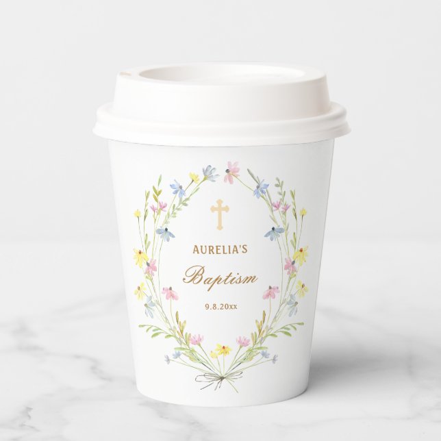 Vasos De Papel Pastel Flores Silvestres Bautismo (Reverso )