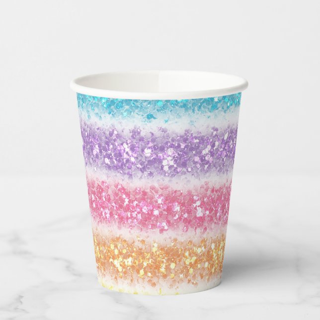 Vasos De Papel Pastel Glitter Rainbow (Izquierda)