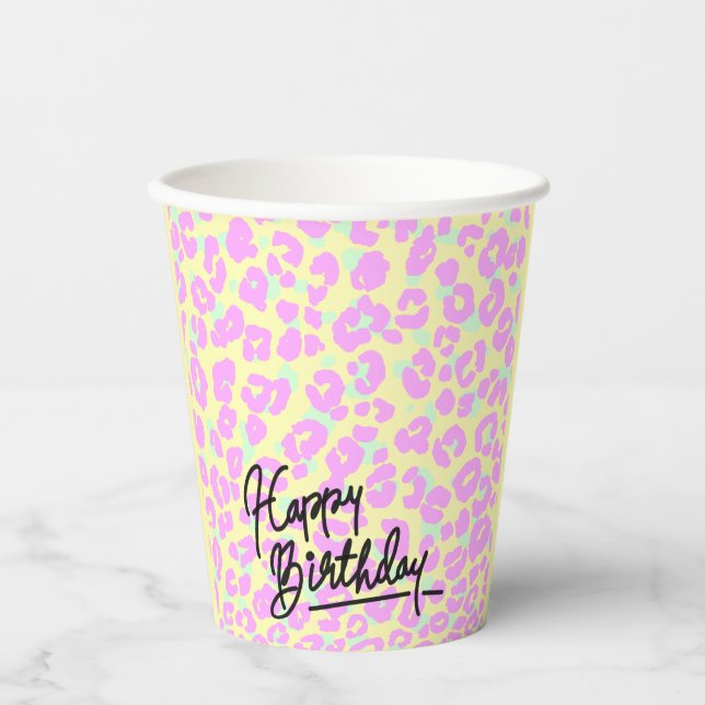 Vasos De Papel Pastel Leopard Print Happy Birthday Paper Cup (Anverso)