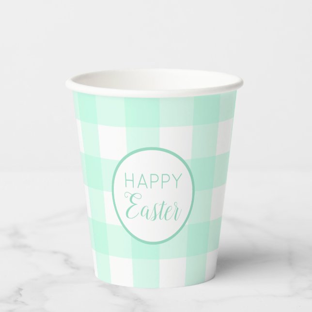 Vasos De Papel Pastel Mint Green Happy Easter Plastre (Anverso)