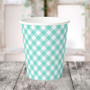 Vasos De Papel Pastel Mint Turquoise Gingham Cubos de papel