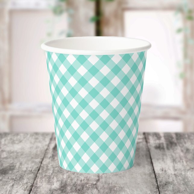 Vasos De Papel Pastel Mint Turquoise Gingham Cubos de papel (Subido por el creador)