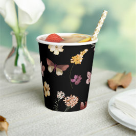 Vasos De Papel Pastel negro real Flor silvestre moderna Boho Boda