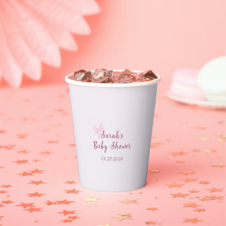Vasos De Papel Pastel Pink Bow Minimal Baby Shower