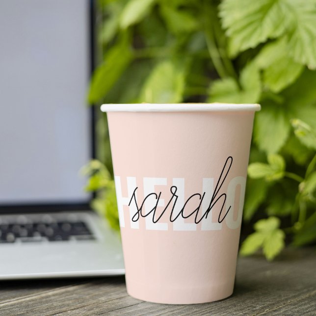 Vasos De Papel Pastel Pink Hello Y You Name Moderno (Subido por el creador)