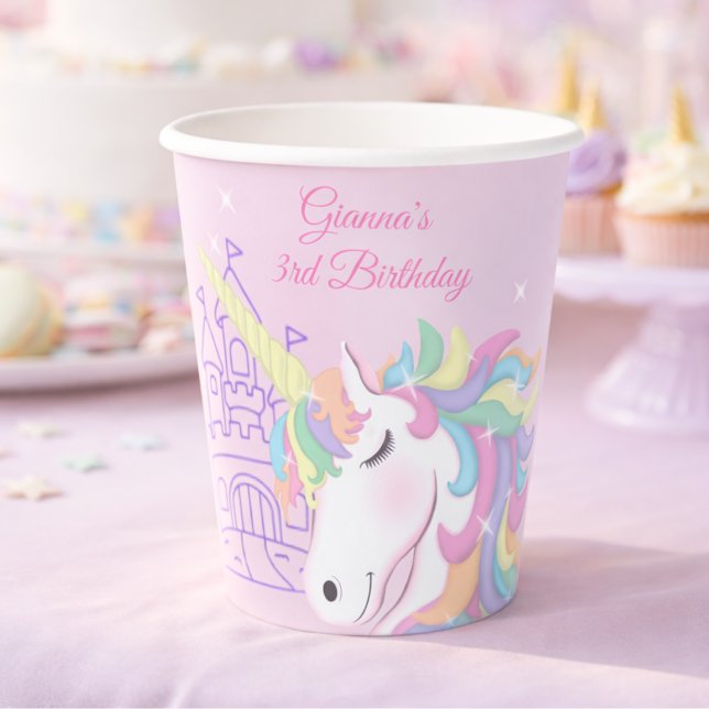 Vasos De Papel Pastel Pink Magical Rainbow Unicorn Birthday  (Subido por el creador)