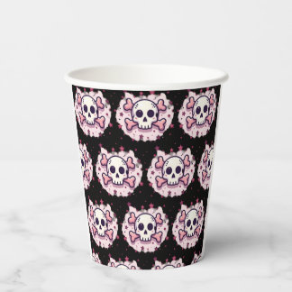 Vasos De Papel Pastel Pink Skull and Crossbones