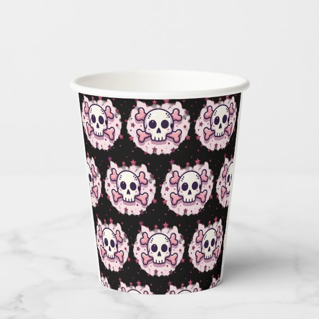 Vasos De Papel Pastel Pink Skull and Crossbones (Reverso )