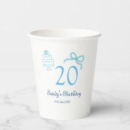 Vasos De Papel Pastel retro nombre fecha torta lazo azul cumpleañ