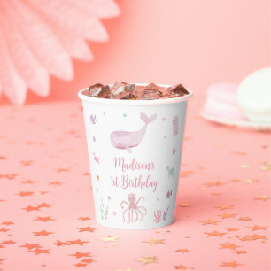 Vasos De Papel Pastel rosa bajo el mar Cumpleaños