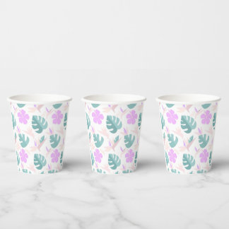 Vasos De Papel Pastel Tropical Floral Pattern