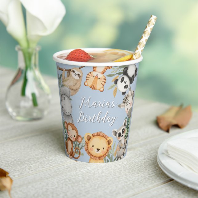 Vasos De Papel Pastel Tropical Salvaje Una Selva Animales Safari (in situ)