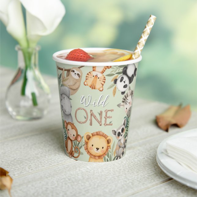 Vasos De Papel Pastel Tropical Salvaje Una Selva Animales Safari (in situ)