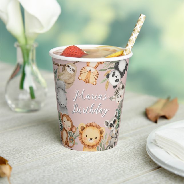 Vasos De Papel Pastel Tropical Salvaje Una Selva Animales Safari (in situ)