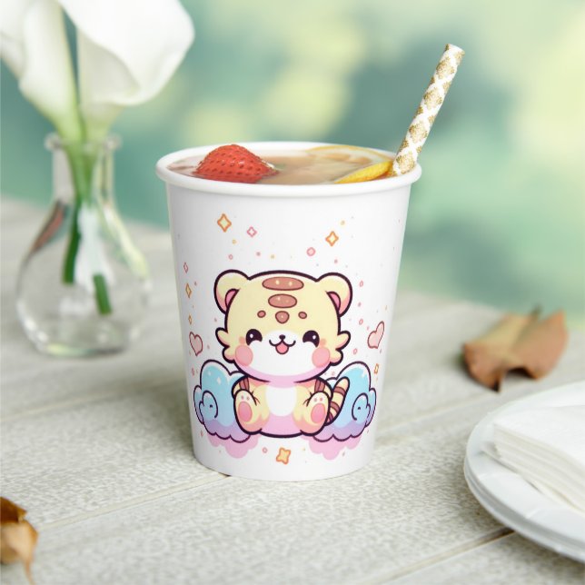 Vasos De Papel Pastel Whimsical Tiger Baby Shower (in situ)