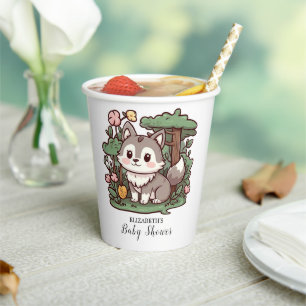 Vasos De Papel Pastel Whimsical Wolf Baby Shower