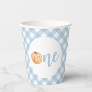 Vasos De Papel Pastelito de calabaza cuadros azules primer cumple