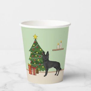 Vasos De Papel Pastor Alemán Negro y Árbol Navideño Festivo