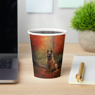 Vasos De Papel Pastor Belga entre Hojas de Otoño que Caen Inspira