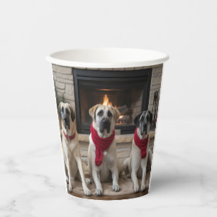 Vasos De Papel Pastor de Anatolia junto a la Chimenea Navidad