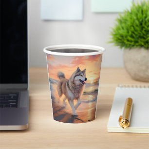 Vasos De Papel Patas arenosas Perro Malamute de Alaska en puesta