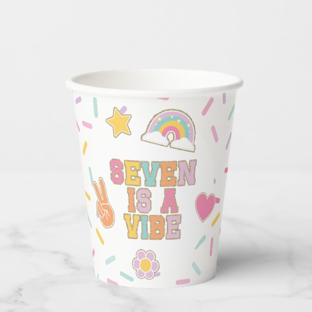Vasos De Papel Patch Preppy Seven es una Vibra Cumpleaños 7 (Anverso)