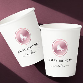 Vasos De Papel Patinaje artístico sobre hielo Rosa de cumpleaños