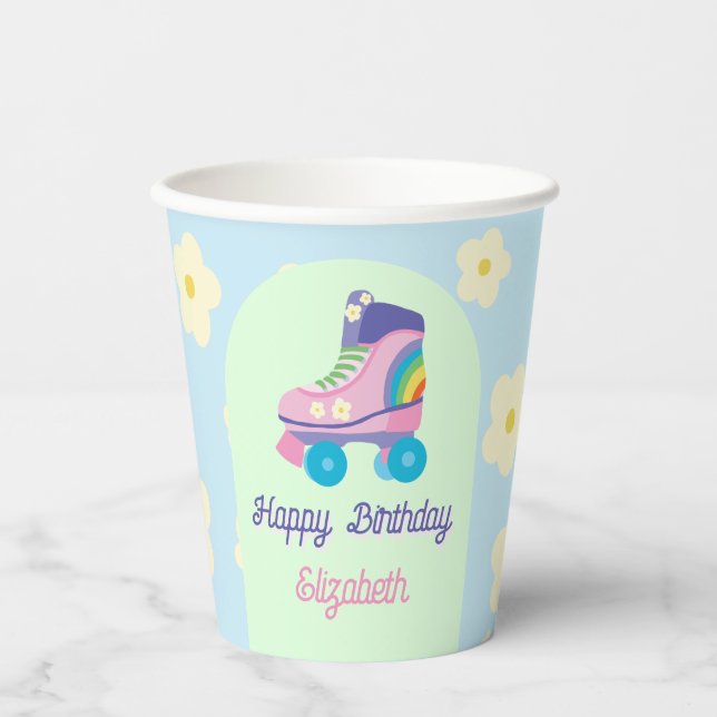 Vasos De Papel Patinaje deportivo Retro Roller Happy Birthday Dai (Anverso)
