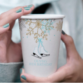 Vasos De Papel Patinaje sobre hielo azul plateado copos de nieve