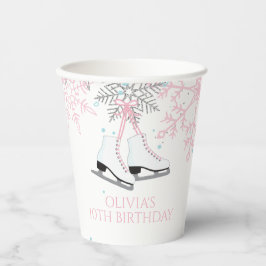 Vasos De Papel Patinaje sobre hielo Blue Pink Snowflakes Cumpleañ