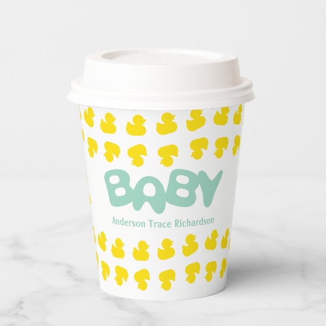 Vasos De Papel Patos de goma con tazas de papel con nombre para b (Izquierda)