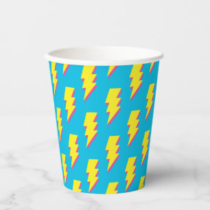 Vasos De Papel Patrón 80/90 Diversión Bolt amarillo azul Neon Ret