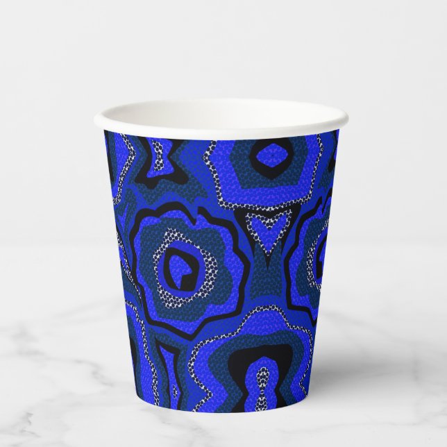 Vasos De Papel Patrón abstracto azul negro e índigo. (Anverso)