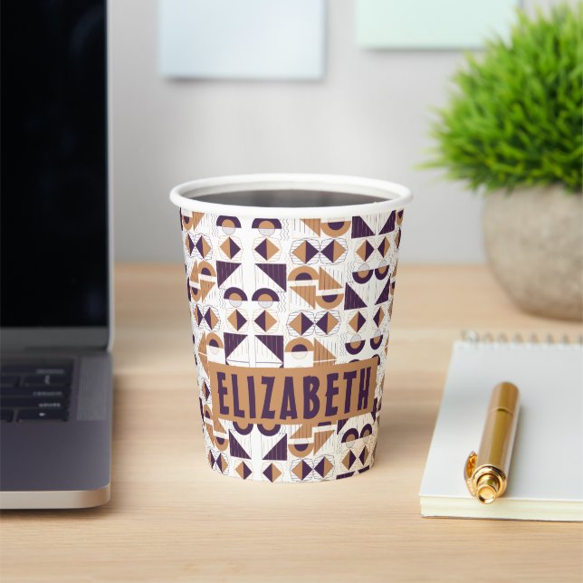 Vasos De Papel Patrón abstracto estético púrpura y dorado (in situ)