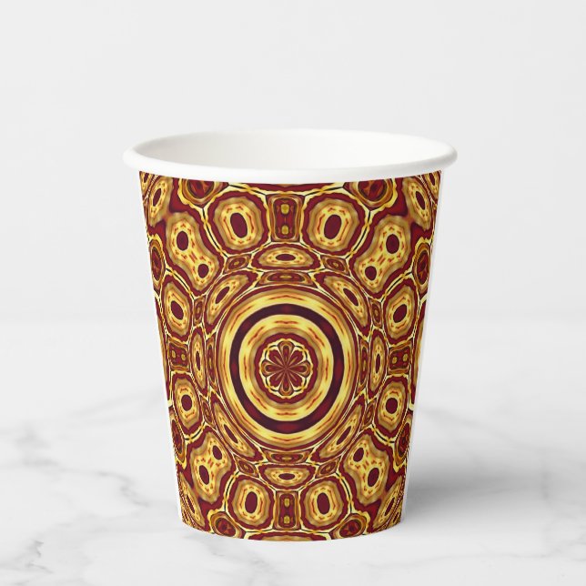 Vasos De Papel Patrón abstracto rojo dorado boho marroquí (Anverso)