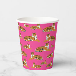 Vasos De Papel Patrón animal de tigre de jungla rosada Naranja