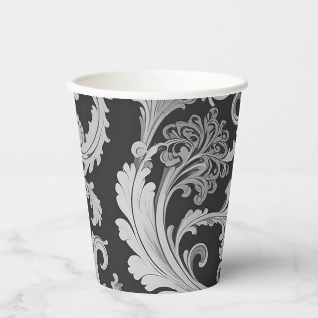 Vasos De Papel Patrón antiguo de Fleur monocromo (Anverso)