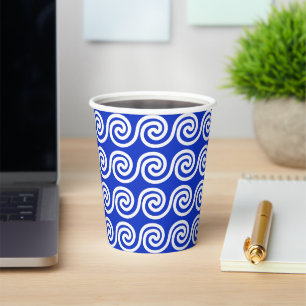 Vasos De Papel Patrón azul de las ondas de las teclas del meandro