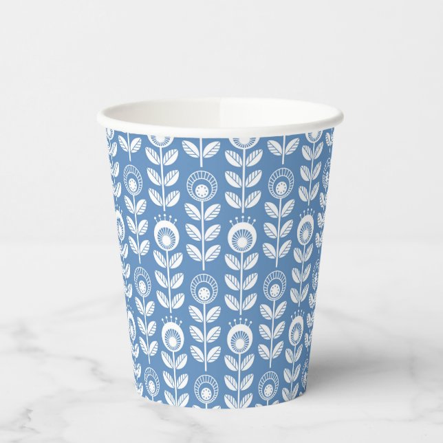Vasos De Papel Patrón azul retrospectivo (Izquierda)