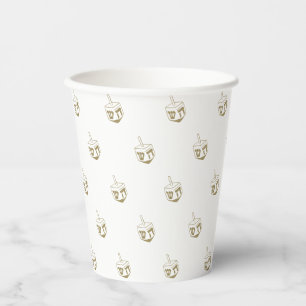 Vasos De Papel Patrón blanco dorado de Dreidel Hanukkah moderno